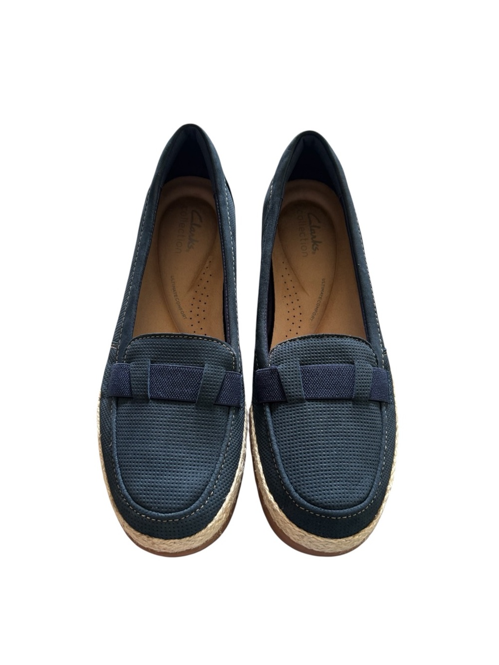 Clarks NIB Elaina Echo Navy Nubuck Espadrille Loafers, size 9